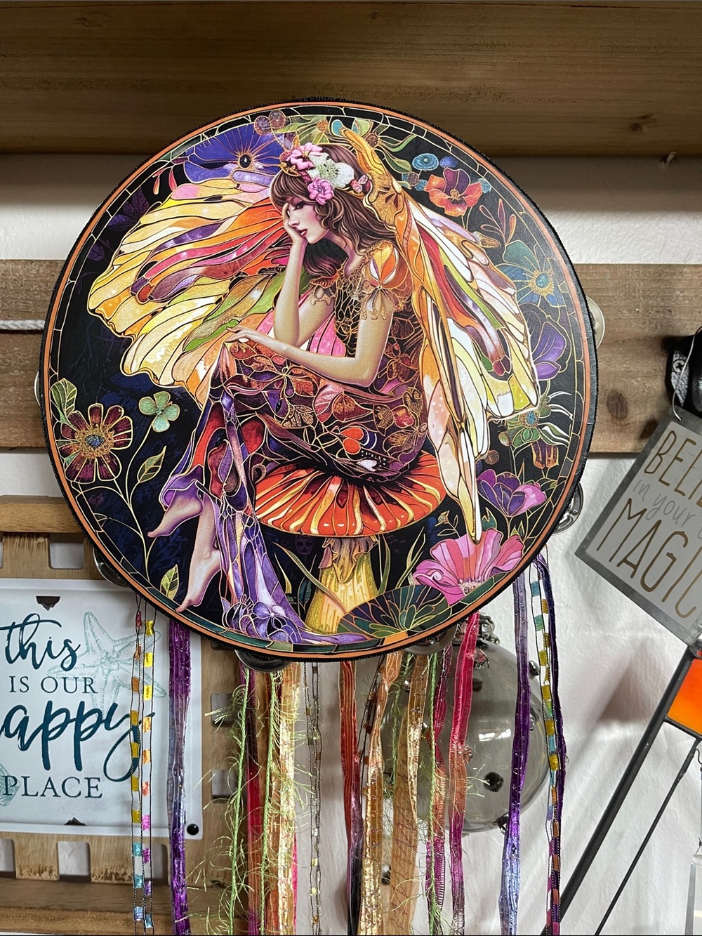 Whimsical Fairy Mushroom Wall Tambourine - Multicolori